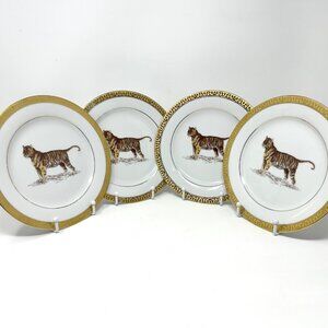 Gold Buffet Royal Gallery Sri Lanka Tiger Gold Rimmed Salad/Appetizer Plates 4